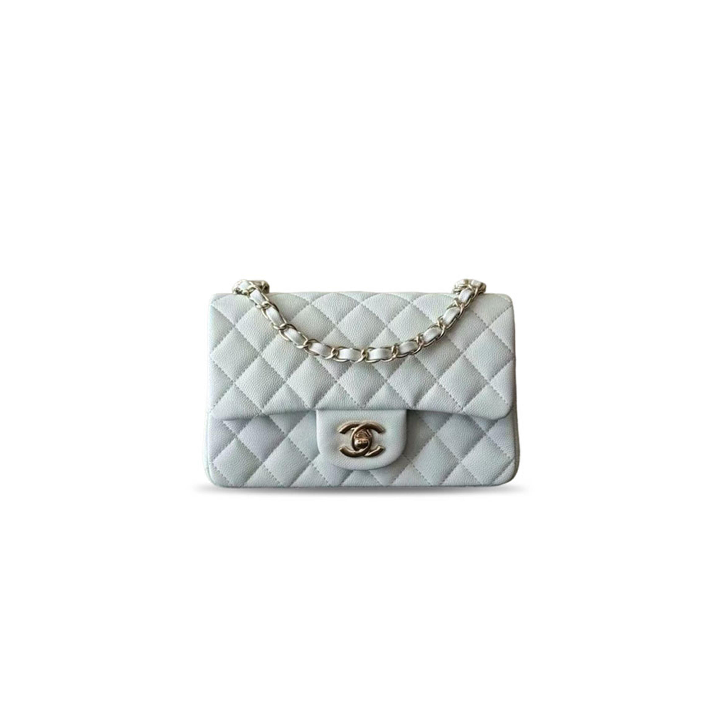 CHANEL MINI RECTANGULAR BABY BLUE CAVIAR HARDWARE (20*12*6cm)